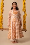 Buy_Plumcheeks_Yellow Cotton Embroidery Chandan Anakrali And Pant Set  