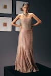Buy_Sana Barreja_Pink Silk Organza Embroidery, Sequins, Beads, Zari Roses Corset With Skirt _at_Aza_Fashions