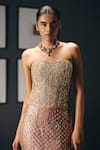 Buy_Sana Barreja_Pink Silk Organza Embroidery, Sequins, Beads, Zari Roses Corset With Skirt _Online_at_Aza_Fashions
