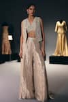 Buy_Sana Barreja_Ivory Silk Organza Zari, Sequins, Beads, Embroidery Tusk Jacket Sharara Set _at_Aza_Fashions