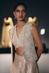 Shop_Sana Barreja_Ivory Silk Organza Zari, Sequins, Beads, Embroidery Tusk Jacket Sharara Set _at_Aza_Fashions
