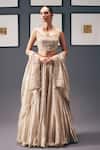 Buy_Sana Barreja_Ivory Tissue, Organza, Silk Zari, Cut Work, Water Lilies Pleated Lehenga Set _Online_at_Aza_Fashions