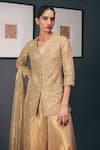 Shop_Sana Barreja_Gold Organza Zari, Sequins, Beads, Ornament Of Light Jacket Sharara Set _at_Aza_Fashions