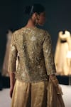 Shop_Sana Barreja_Gold Organza Zari, Embroidery, Sequins, Beads, Pages Of Jacket Sharara Set _at_Aza_Fashions