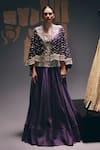 Buy_Sana Barreja_Purple Organza, Embroidery, Sequins, Beads, Two Fridas Cape Skirt Set _at_Aza_Fashions