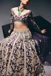 Shop_Sana Barreja_Purple Silk Organza Sequins, Beads, Embroidery, Stones, Nightlife Lehenga Set _Online_at_Aza_Fashions
