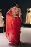 Shop_Sana Barreja_Coral Chiffon Embroidery, Beads, The Living Fresco Pre-draped Saree With Blouse _at_Aza_Fashions