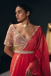 Sana Barreja_Coral Chiffon Embroidery, Beads, The Living Fresco Pre-draped Saree With Blouse _Online_at_Aza_Fashions