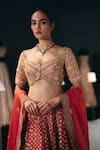 Shop_Sana Barreja_Coral Silk Embroidery, Beads, Sequins, Zari Rising Sun Hand Lehenga Set _at_Aza_Fashions