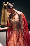 Sana Barreja_Coral Silk Embroidery, Beads, Sequins, Zari Rising Sun Hand Lehenga Set _Online_at_Aza_Fashions