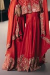 Sana Barreja_Coral Silk, Dupion Embroidery, Beads, Sequins, Zari Split Flower Ball Kurta Set _Online_at_Aza_Fashions