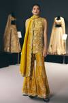 Buy_Sana Barreja_Yellow Dupion, Silk Beads, Crystals, Sequins, Sunflowers Hand Kurta Sharara Set _at_Aza_Fashions