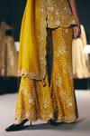 Buy_Sana Barreja_Yellow Dupion, Silk Beads, Crystals, Sequins, Sunflowers Hand Kurta Sharara Set _Online_at_Aza_Fashions