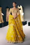 Buy_Sana Barreja_Yellow Silk Organza, Silk, Dupion Beads, Crystals, Empire Of Light Lehenga Set _at_Aza_Fashions