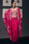 Buy Sana Barreja Fuchsia Silk Organza, Silk, Crepe Beads, The Swing Hand Cape Skirt Set at Aza Fashions Buy_Sana Barreja_Fuchsia Silk Organza, Silk, Crepe Beads, The Swing Hand Cape Skirt Set _at_Aza_Fashions