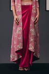 Sana Barreja_Fuchsia Silk, Crepe Beads, Crystals, Self Potrait Jacket Draped Skirt Set _Online_at_Aza_Fashions