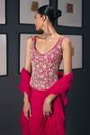 Sana Barreja Fuchsia Chiffon Beads, Crystals, The Joy Of Life Pre-draped Saree With Corset Online at Aza Fashions Sana Barreja_Fuchsia Chiffon Beads, Crystals, The Joy Of Life Pre-draped Saree With Corset _Online_at_Aza_Fashions