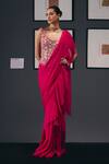 Buy Sana Barreja Fuchsia Chiffon Beads, Crystals, The Joy Of Life Pre-draped Saree With Corset at Aza Fashions Buy_Sana Barreja_Fuchsia Chiffon Beads, Crystals, The Joy Of Life Pre-draped Saree With Corset _at_Aza_Fashions