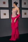 Buy Sana Barreja Fuchsia Chiffon Beads, Crystals, The Joy Of Life Pre-draped Saree With Corset Online at Aza Fashions Buy_Sana Barreja_Fuchsia Chiffon Beads, Crystals, The Joy Of Life Pre-draped Saree With Corset _Online_at_Aza_Fashions