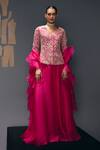 Buy_Sana Barreja_Fuchsia Silk Organza, Dupion Beads, Crystals, The Tempest Jacket Sharara Set _at_Aza_Fashions