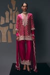 Buy_Sana Barreja_Fuchsia Dupion, Silk Embroidery, Beads, Crystals, Olympia Geometric Kurta Set _at_Aza_Fashions
