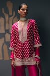 Buy_Sana Barreja_Fuchsia Dupion, Silk Embroidery, Beads, Crystals, Olympia Geometric Kurta Set _Online_at_Aza_Fashions