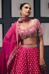 Sana Barreja_Fuchsia Organza, Beads, Crystals, The Dance Zardozi Lehenga Set _Online_at_Aza_Fashions