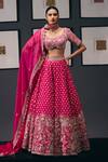 Buy_Sana Barreja_Fuchsia Organza, Beads, Crystals, The Dance Zardozi Lehenga Set _at_Aza_Fashions