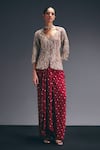 Buy_Sana Barreja_Red Crepe, Silk Beads, Crystals, Sequins, The Tower Jacket With Skirt _at_Aza_Fashions