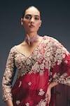 Sana Barreja_Red Silk Organza, Dupion Embroidery, Beads, Memory Pre-draped Saree With Blouse _Online_at_Aza_Fashions