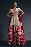 Buy_Sana Barreja_Red Silk, Dupion, Organza Beads, Crystals, The Lovers Floral Lehenga Set _at_Aza_Fashions