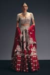 Sana Barreja_Red Silk, Dupion, Organza Beads, Crystals, The Lovers Floral Lehenga Set _Online_at_Aza_Fashions