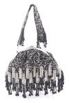 Shop_Nazaakat By Samara Singh_Black Beads, Tassels Beaded Fringe Batua Bag With Detachable Handle _at_Aza_Fashions