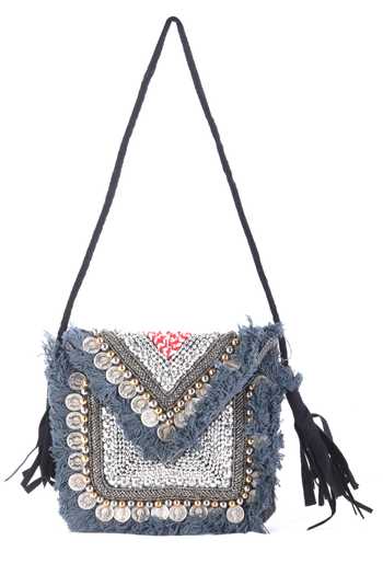 Shop_Nazaakat By Samara Singh_Black Beads, Studs, Tassels Coin And Fringe Embellished Boho Bag _at_Aza_Fashions