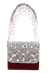 Shop_Nazaakat By Samara Singh_Red Crystals, Rhinestones Velvet Embellished Flap Bag _at_Aza_Fashions