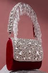 Buy_Nazaakat By Samara Singh_Red Crystals, Rhinestones Velvet Embellished Flap Bag _at_Aza_Fashions
