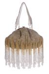 Shop_Nazaakat By Samara Singh_Gold Beads, Tassels Beaded Fringe Batua Bag With Detachable Handle_at_Aza_Fashions