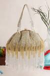 Buy_Nazaakat By Samara Singh_Gold Beads, Tassels Beaded Fringe Batua Bag With Detachable Handle_at_Aza_Fashions