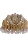 Shop_Nazaakat By Samara Singh_Gold Beads, Tassels Beaded Fringe Batua Bag With Detachable Handle