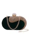 Shop_Nazaakat By Samara Singh_Green Rhinestones, Stones Embellished Velvet Clutch With Detachable Chain _at_Aza_Fashions