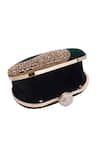 Buy_Nazaakat By Samara Singh_Green Rhinestones, Stones Embellished Velvet Clutch With Detachable Chain _Online_at_Aza_Fashions