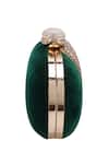Buy_Nazaakat By Samara Singh_Green Rhinestones, Stones Embellished Velvet Clutch With Detachable Chain 