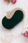 Buy_Nazaakat By Samara Singh_Green Rhinestones, Stones Embellished Velvet Clutch With Detachable Chain _at_Aza_Fashions