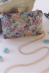 Buy Nazaakat By Samara Singh Blue Beads, Sequins, Embroidery Floral Clutch With Sling Chain at Aza Fashions Buy_Nazaakat By Samara Singh_Blue Beads, Sequins, Embroidery Floral Clutch With Sling Chain _at_Aza_Fashions