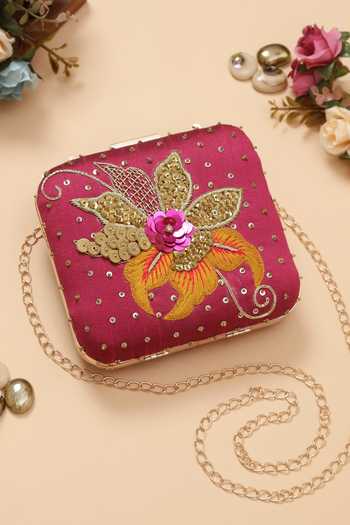 Buy_Nazaakat By Samara Singh_Purple Sequins, Embroidery Floral And Thread Clutch _at_Aza_Fashions