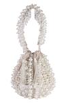 Shop_Nazaakat By Samara Singh_Cream Pearls, Beads, Tassels And Crystal Embellished Lotus Potli_at_Aza_Fashions