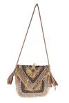 Shop_Nazaakat By Samara Singh_Brown Beads, Fringe, Tassels Coin And Beaded Boho Bag _at_Aza_Fashions