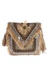 Shop_Nazaakat By Samara Singh_Brown Beads, Fringe, Tassels Coin And Beaded Boho Bag _Online_at_Aza_Fashions