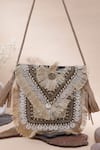 Buy_Nazaakat By Samara Singh_Brown Beads, Fringe, Tassels Coin And Beaded Boho Bag _at_Aza_Fashions