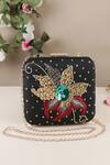Buy_Nazaakat By Samara Singh_Black Sequins, Embroidery, Beads Floral Motif Clutch _at_Aza_Fashions